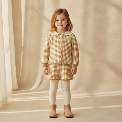 Elara Houndstooth Knit Set - Beige