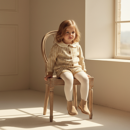 Elara Houndstooth Knit Set - Beige