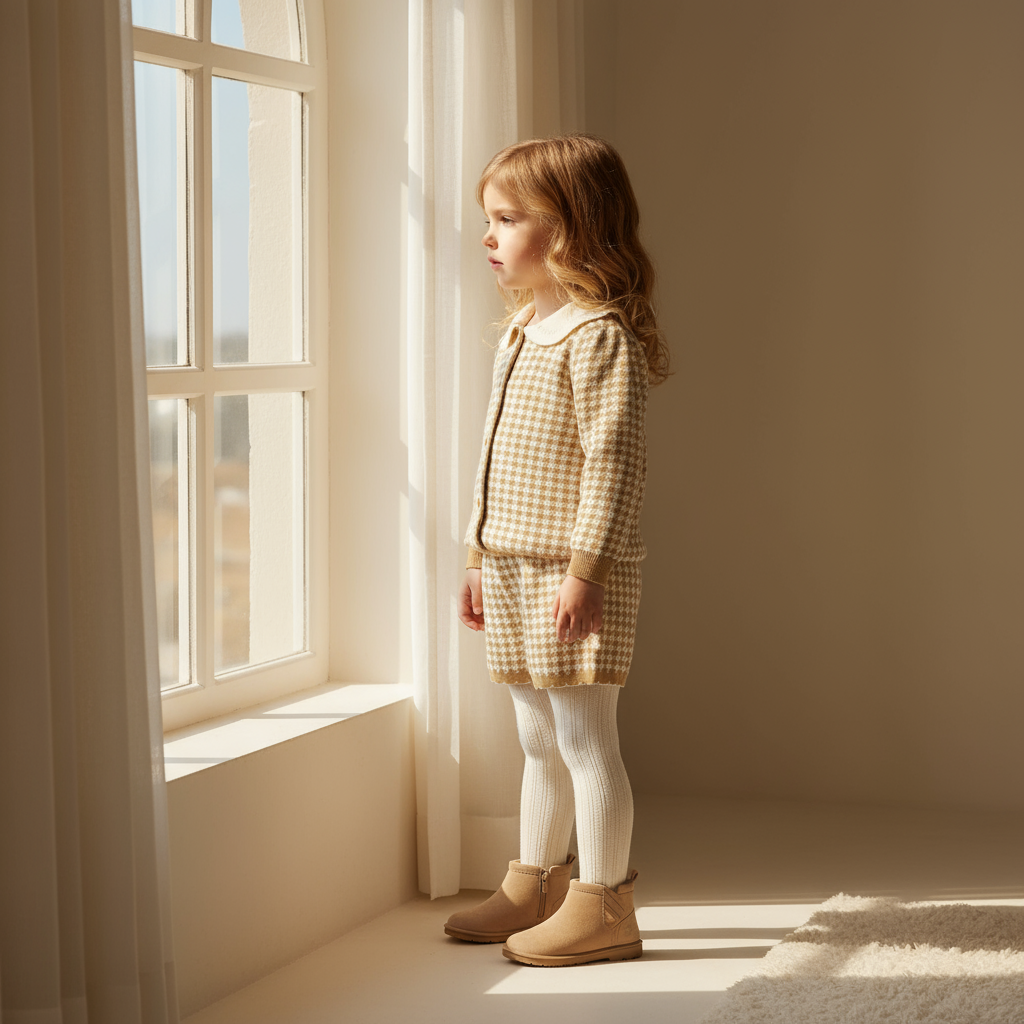 Elara Houndstooth Knit Set - Beige