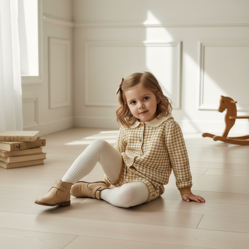 Elara Houndstooth Knit Set - Beige