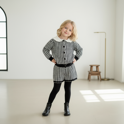 Elara Houndstooth Knit Set - Black