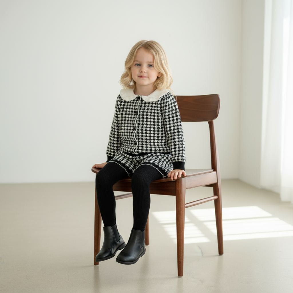 Elara Houndstooth Knit Set - Black