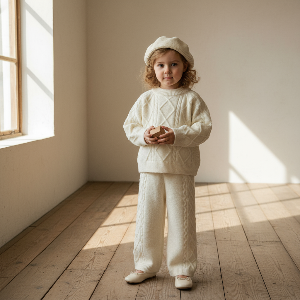 Mila Diamond Knit Set - Cream White