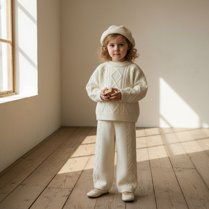 Mila Diamond Knit Set - Cream White