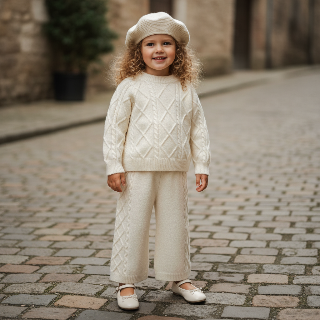 Mila Diamond Knit Set - Cream White