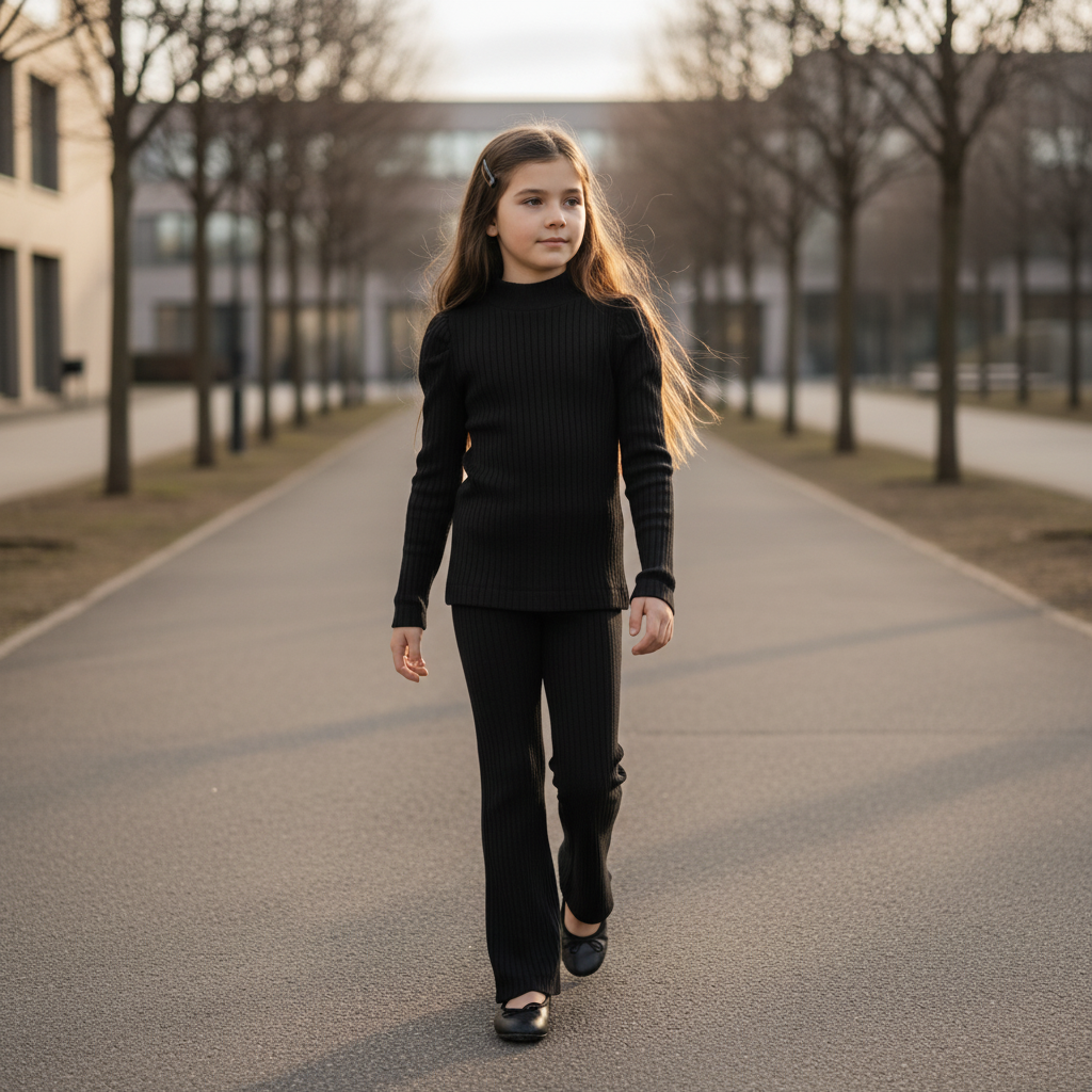 Girls Ribbed T-shirt &amp; Leggings - Black