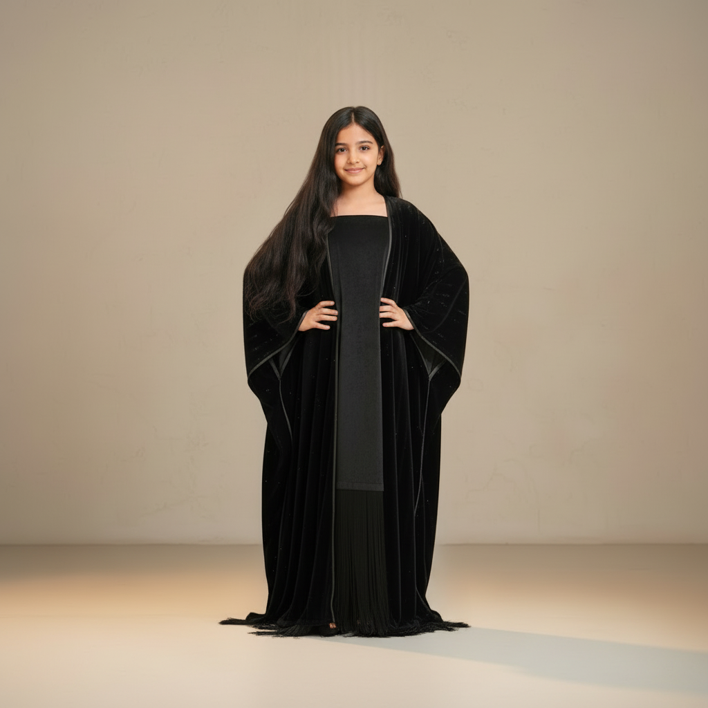 Nayra Leather Tassels Dress with Velvet Bisht