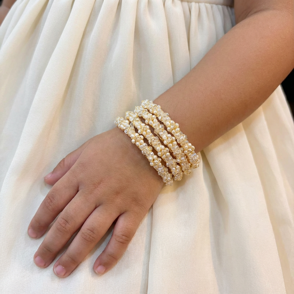 White Pearl Royal Bangles 4 Piece