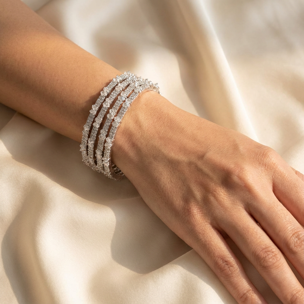 Adults Silver Stone Bangles