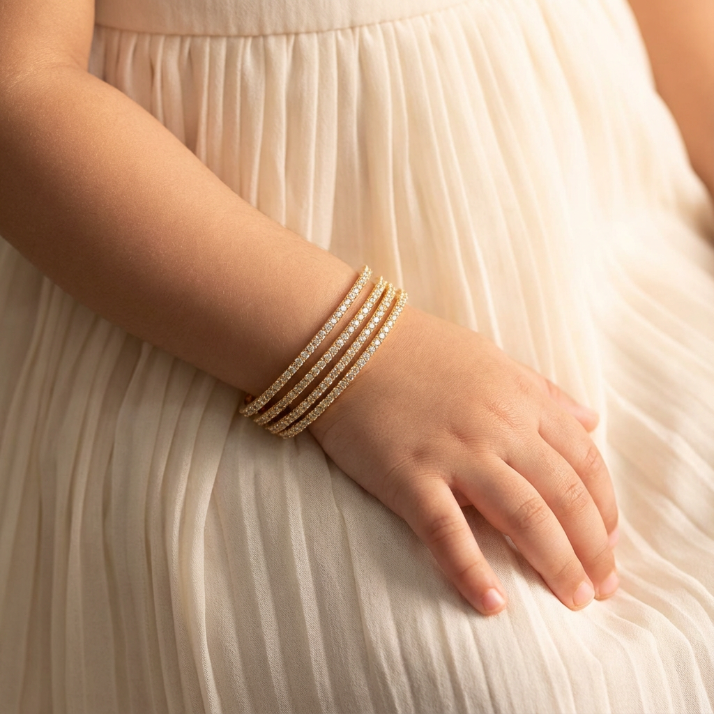 Gold Crystal Thin Bangles 4 Pieces