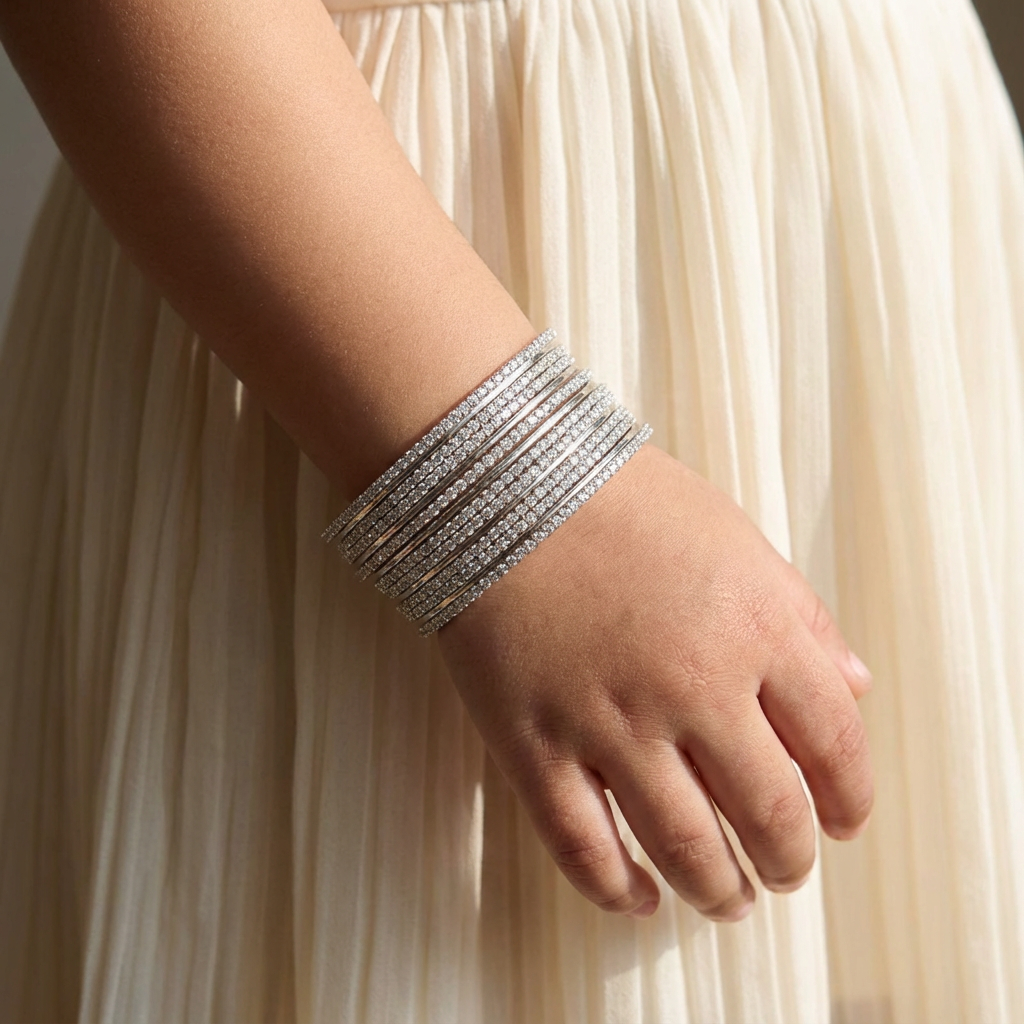 Silver Luxe Crystal Bangles