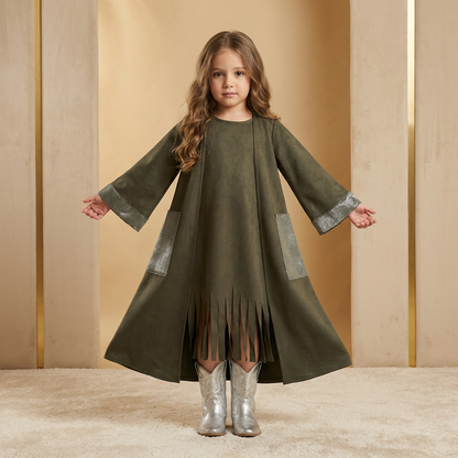 Zayna Olive Suede Fringe Set