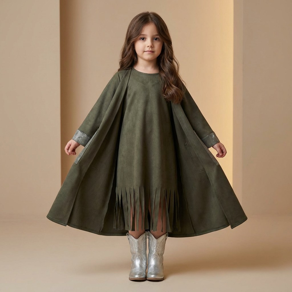 Zayna Olive Suede Fringe Set