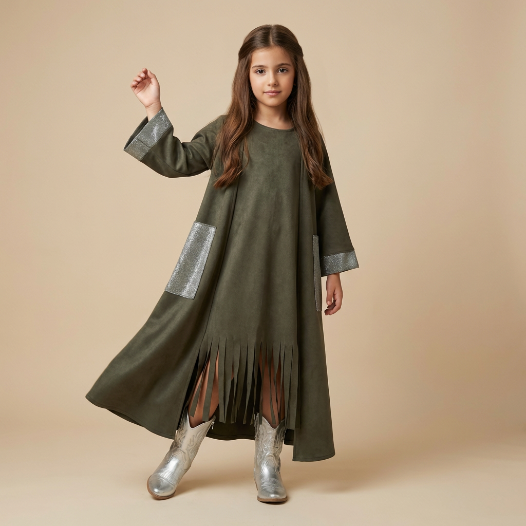 Zayna Olive Suede Fringe Set