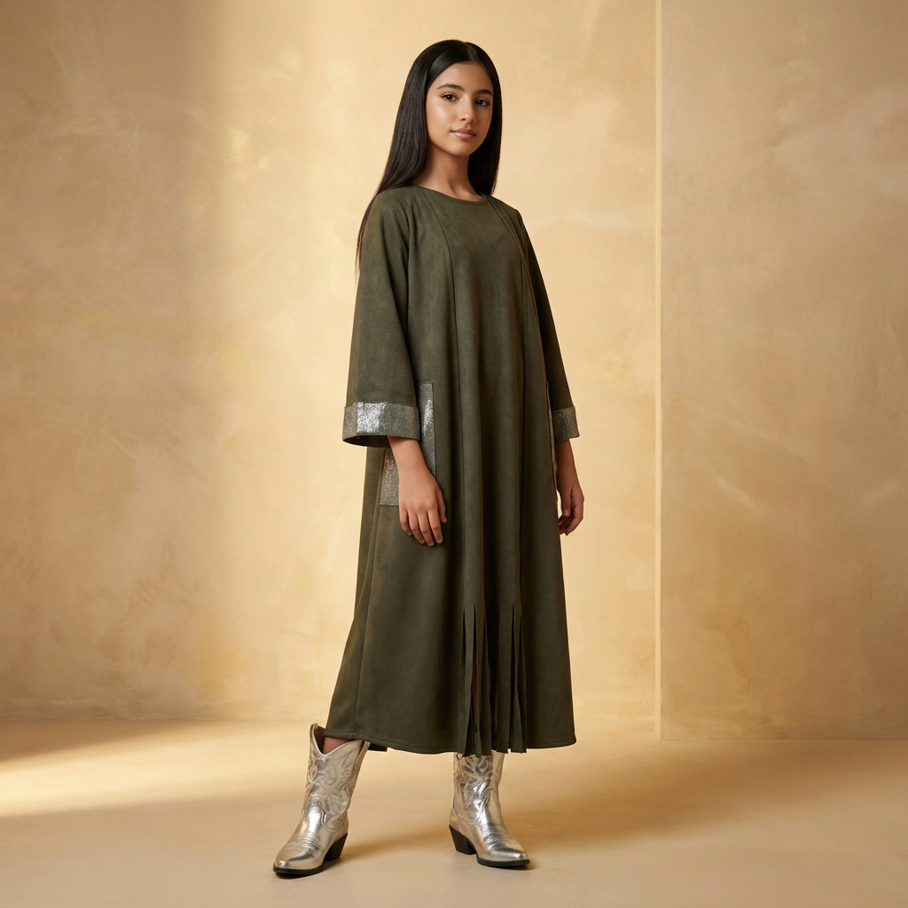 Zayna Olive Suede Fringe Set