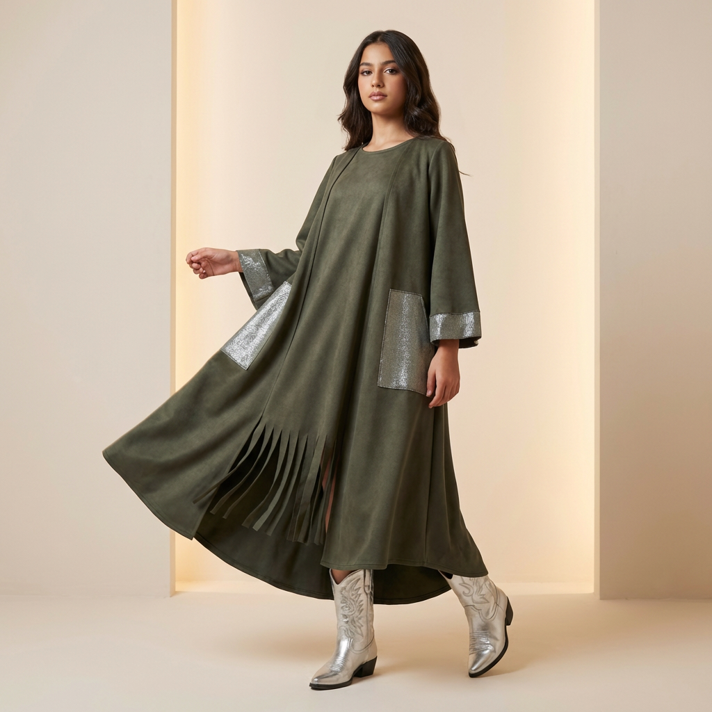 Zayna Olive Suede Fringe Set