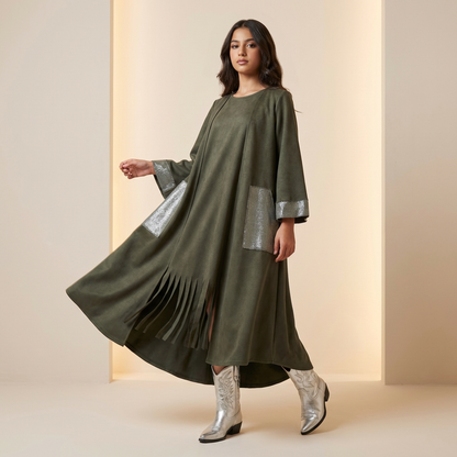 Zayna Olive Suede Fringe Set