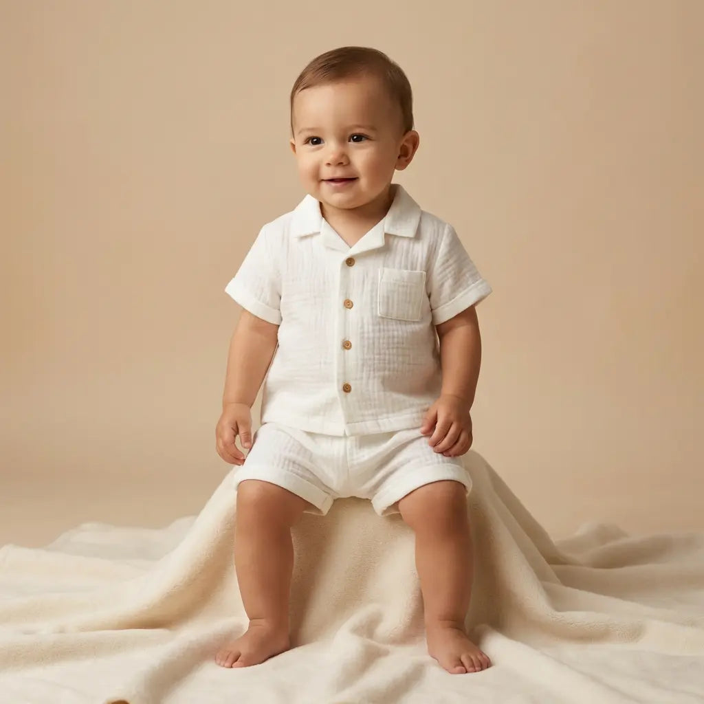 Organic Cotton Two Piece Shorts Set - White TEDDY &amp; MINOU