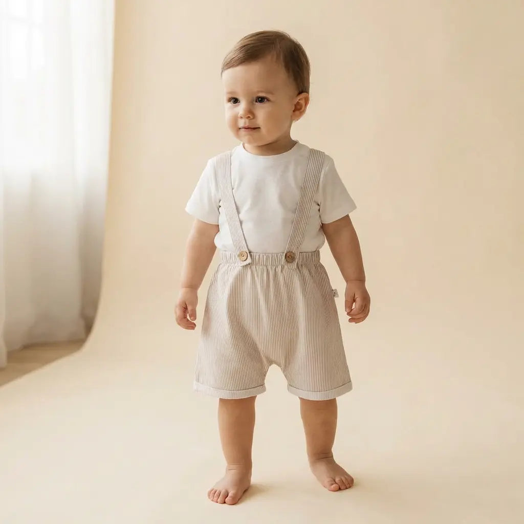 White Tshirt &amp; Beige Overall Set TEDDY &amp; MINOU