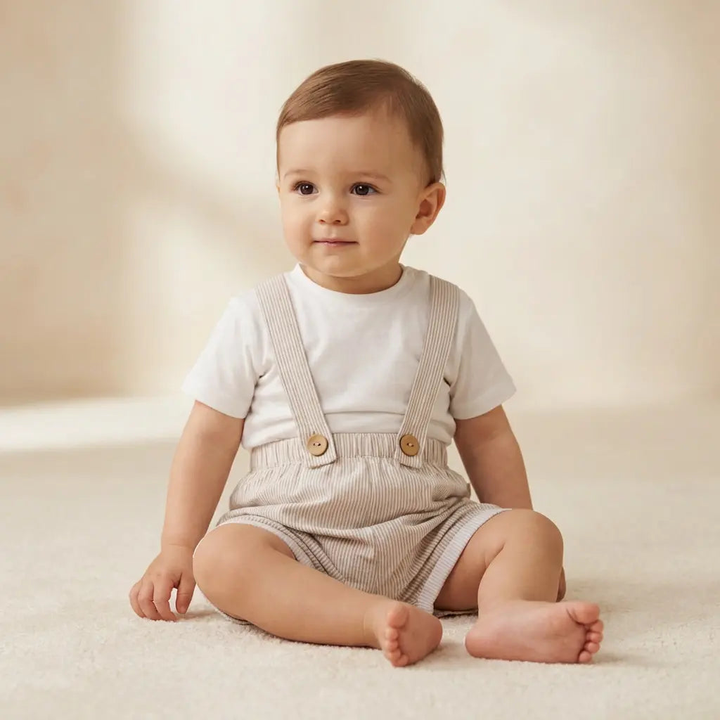 White Tshirt &amp; Beige Overall Set TEDDY &amp; MINOU