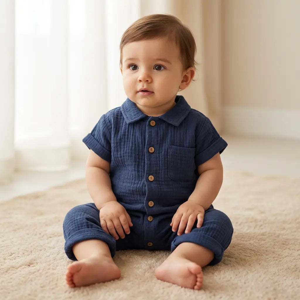 Baby Romper Blue Denim TEDDY &amp; MINOU