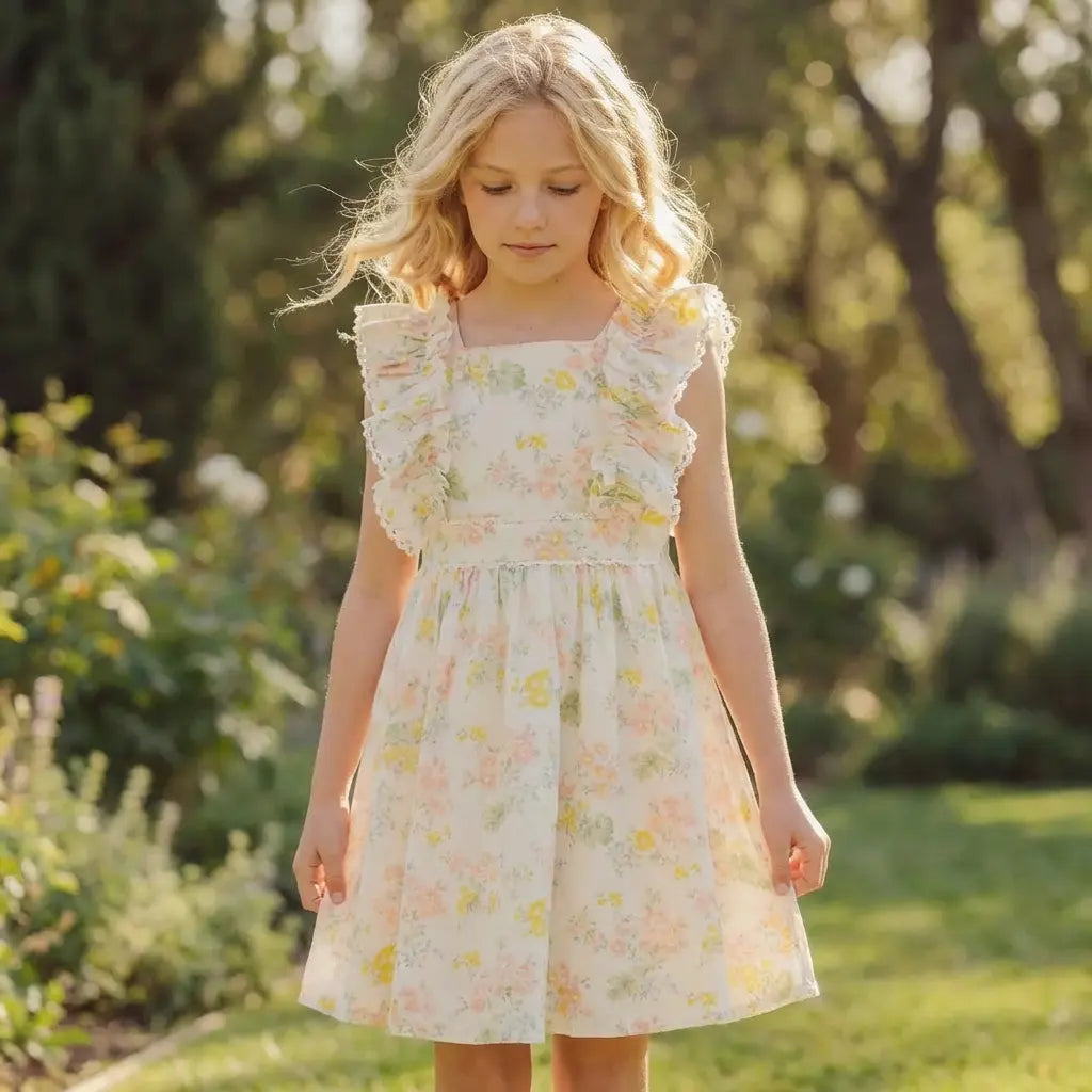 Linen Dress Flower Print - Ecru TARTINE ET CHOCOLAT