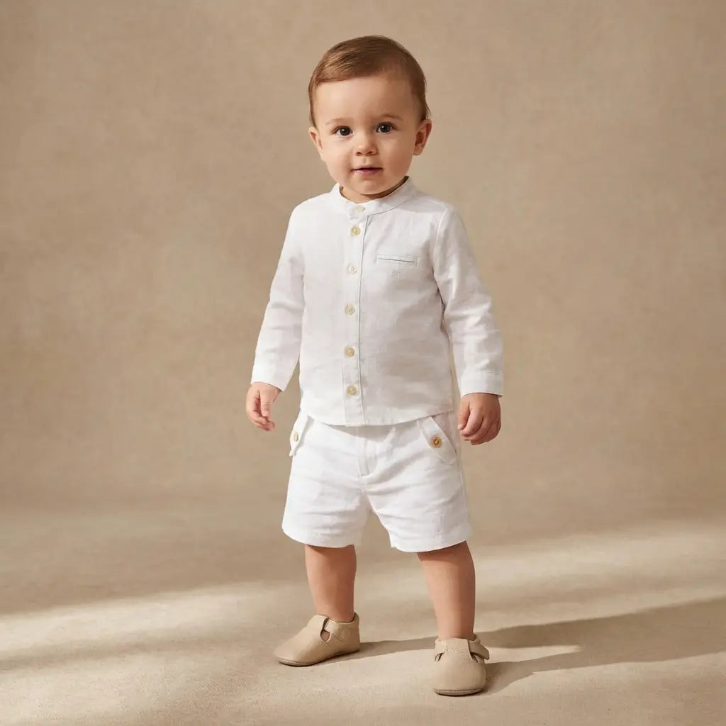 100% White Linen Baby Shirt &amp; Shorts TARTINE ET CHOCOLAT