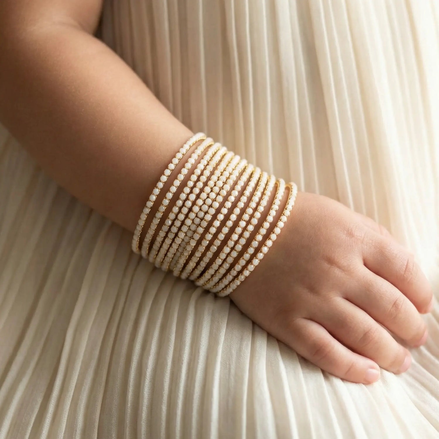 Ivory Pearl Stones Bangles 12 Piece THE RAMADAN EDIT