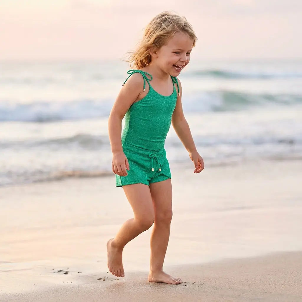 Peacock Green &amp; Gold Bahamas Swimsuit &amp; Shorts Lison Paris