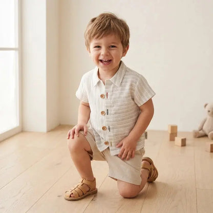 Sustainable Linen Black &amp; White Close- Me Shirt MIMOOKIDS BARCELONA