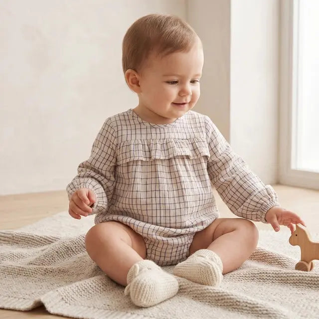 Checks Cobalt Muslin Romper GARBO &amp; FRIENDS