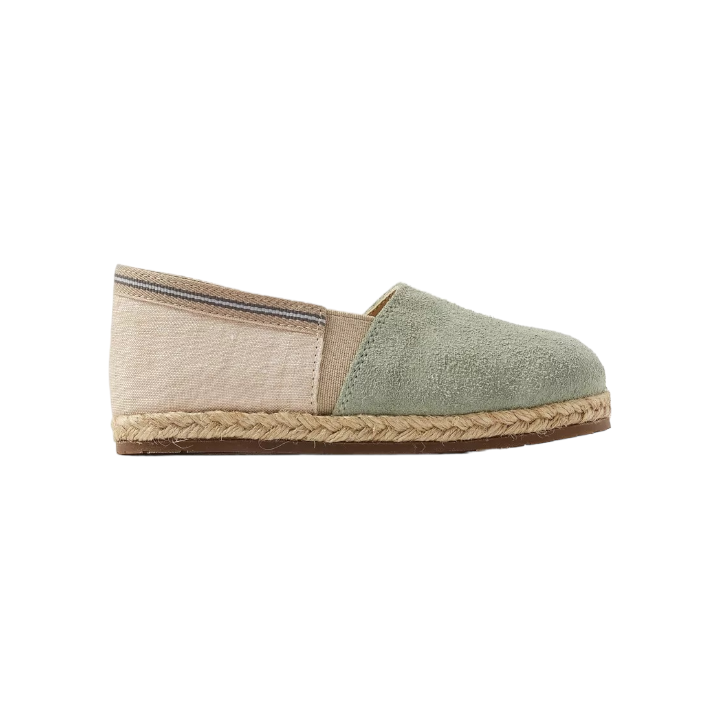 Two Tone Suede Leather &amp; Fabric Espadrilles - Mint Beige