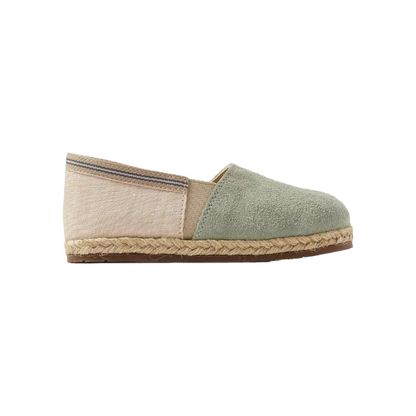 Two Tone Suede Leather &amp; Fabric Espadrilles - Mint Beige