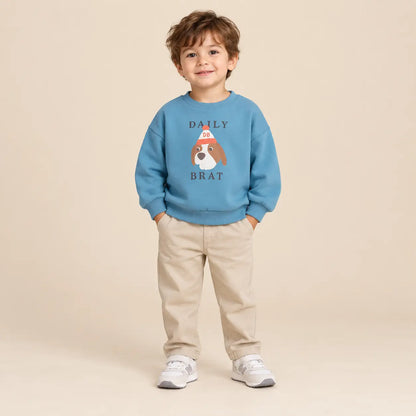 Quirky dog sweater snow blue - 3Y boy lookbook pose 1
