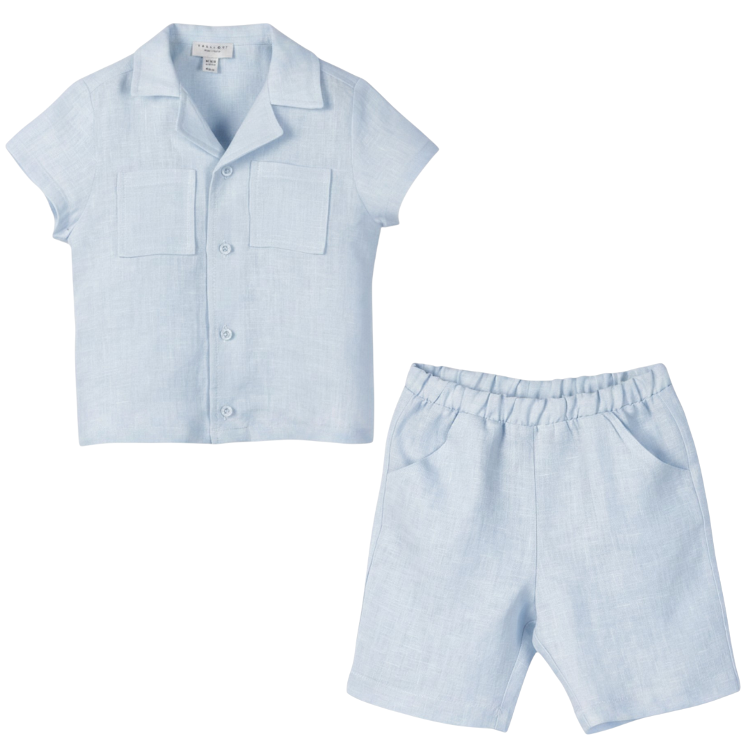 Boys Aether Blue Linen Button-Down Shirt &amp; Bermuda Shorts Set