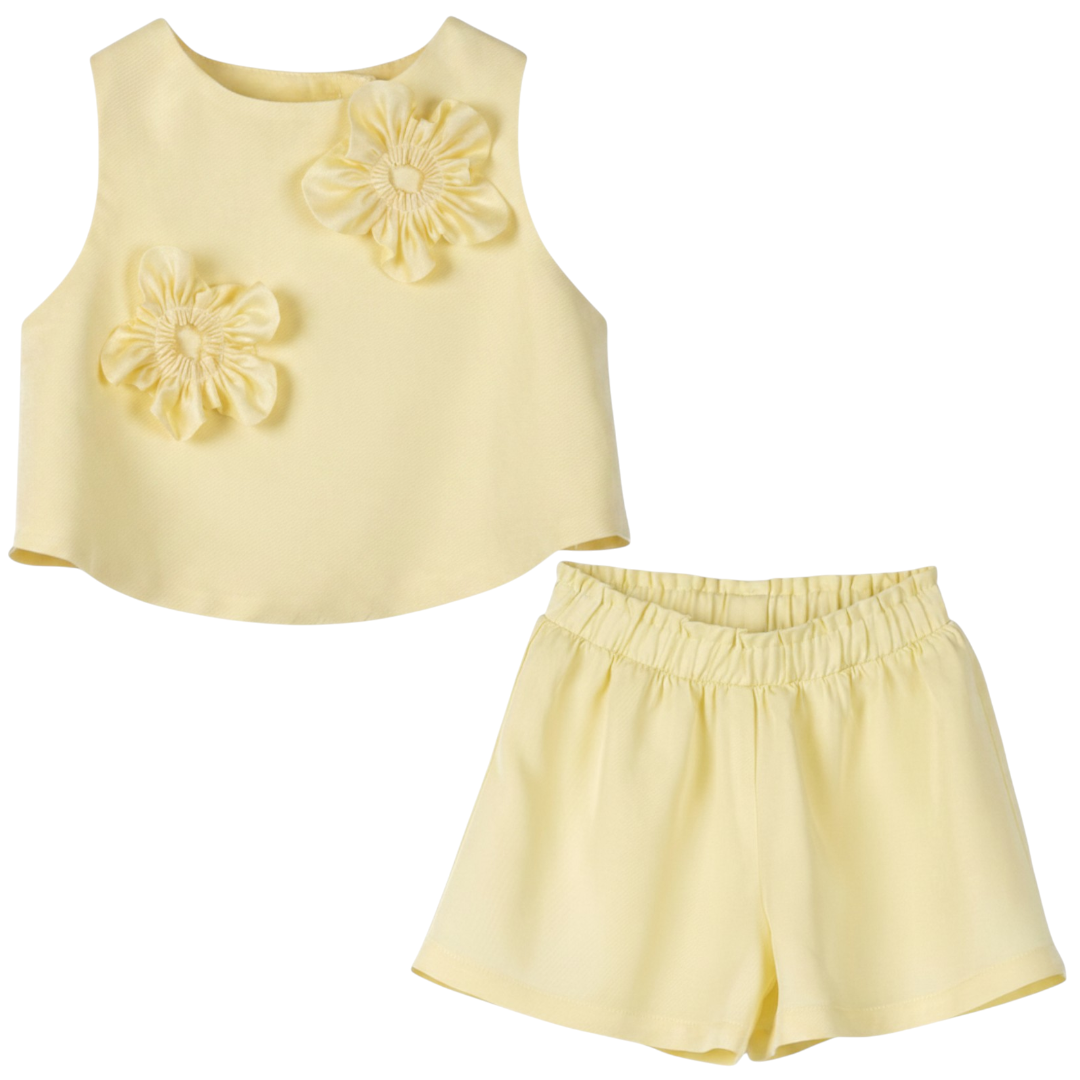 Girls Sunshine Floral Top &amp; Tencel Linen Bermuda Shorts Set
