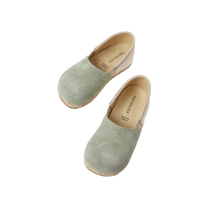 Two Tone Suede Leather &amp; Fabric Espadrilles - Mint Beige