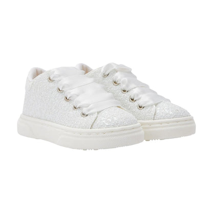 White Glitter Fabric Sneakers