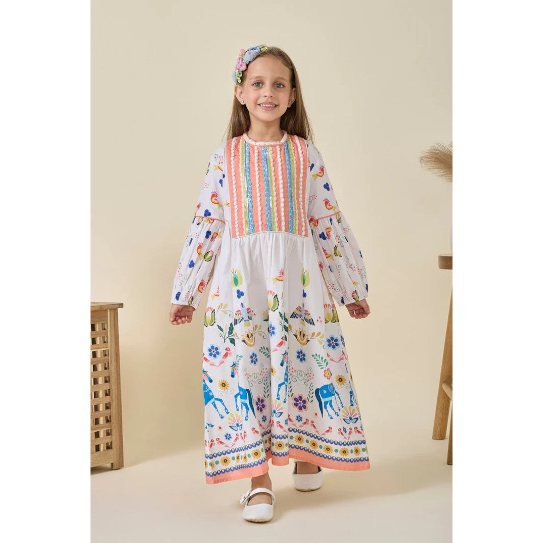 Horse Embellished Girls Long Dress