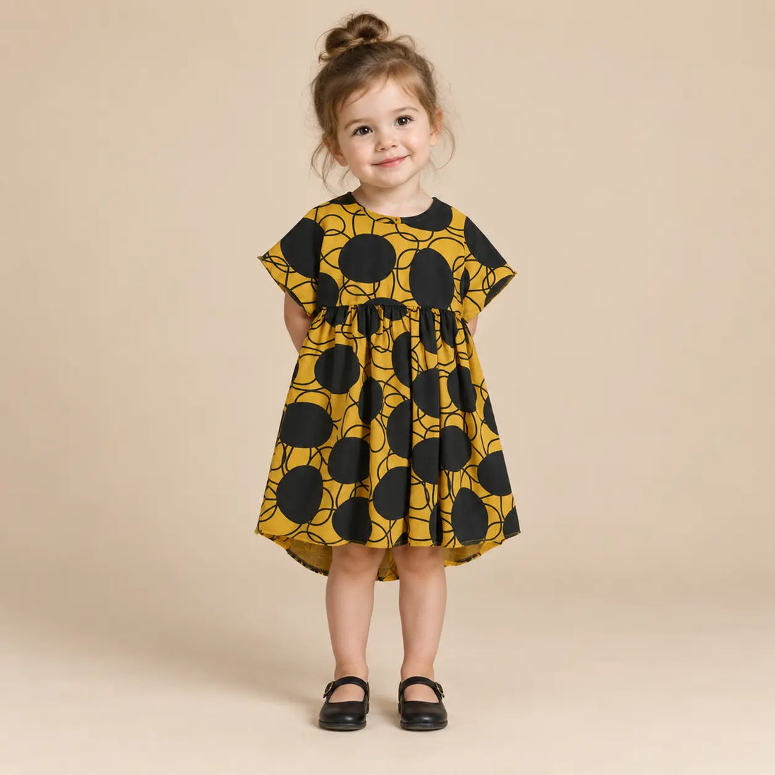 2 year girl wearing Silvia Retro Flowers Yellow Dress