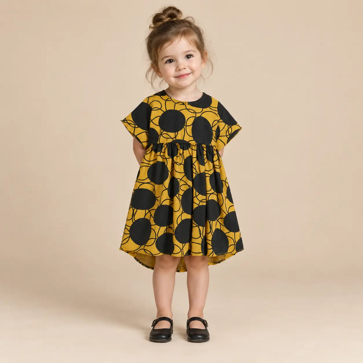 2 year girl wearing Silvia Retro Flowers Yellow Dress