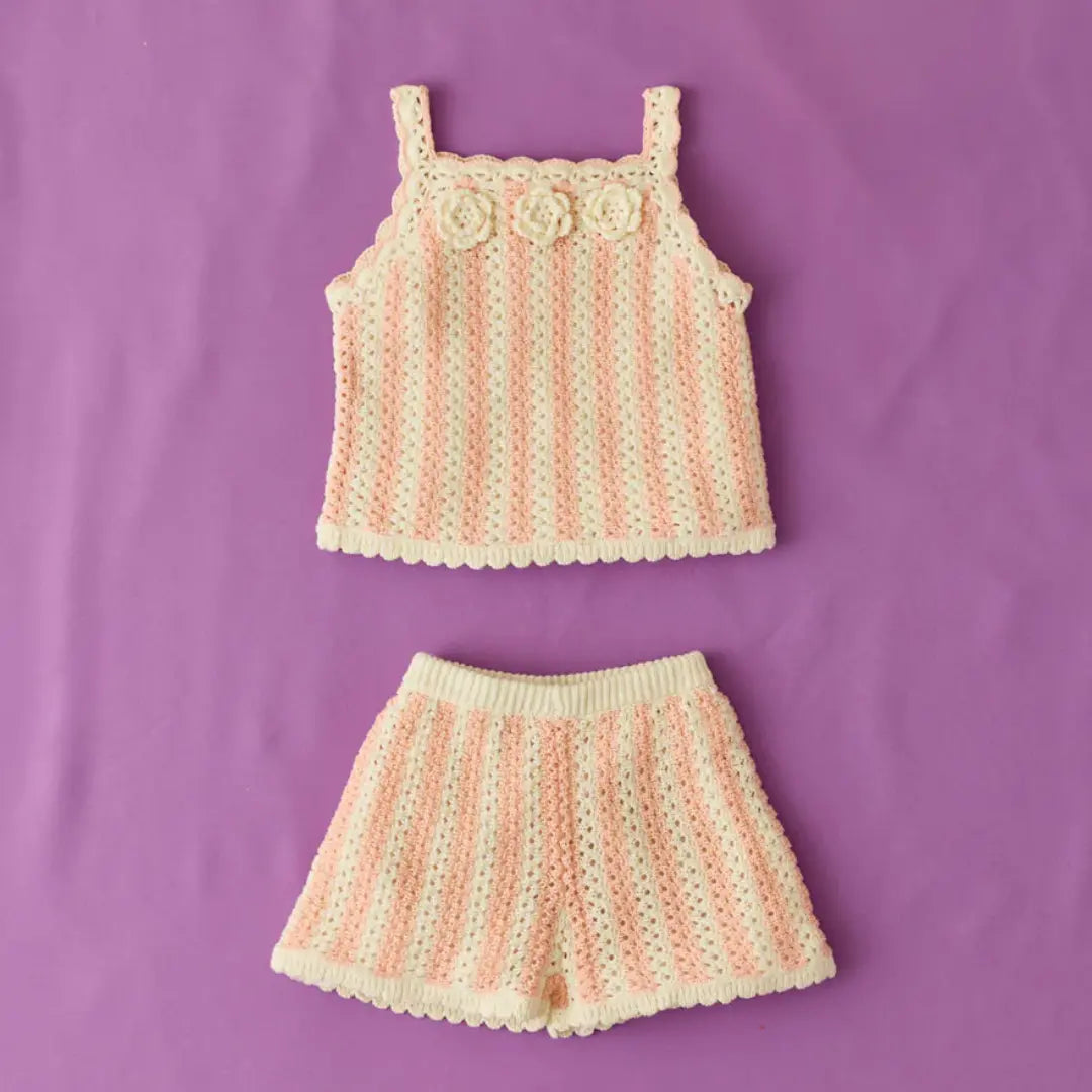 Larya Knit Top &amp; Mekylane Pink Striped Shorts Set for Girls LOUISE MISHA