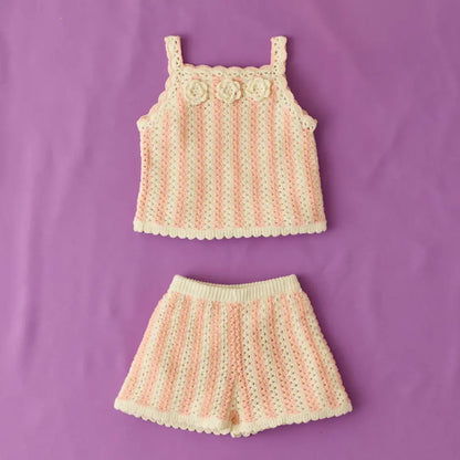 Larya Knit Top &amp; Mekylane Pink Striped Shorts Set for Girls LOUISE MISHA