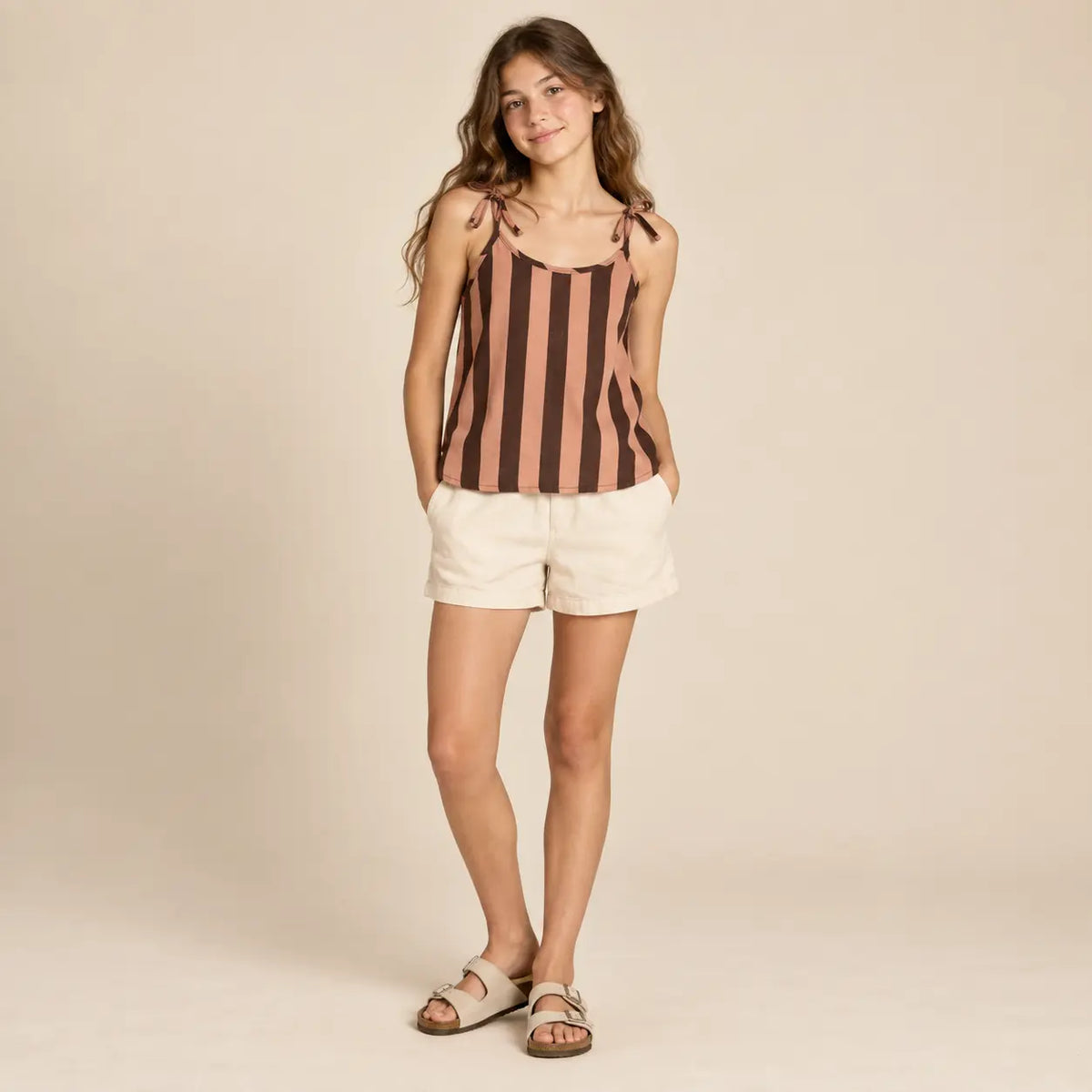 14 year girl wearing Stripes linen top