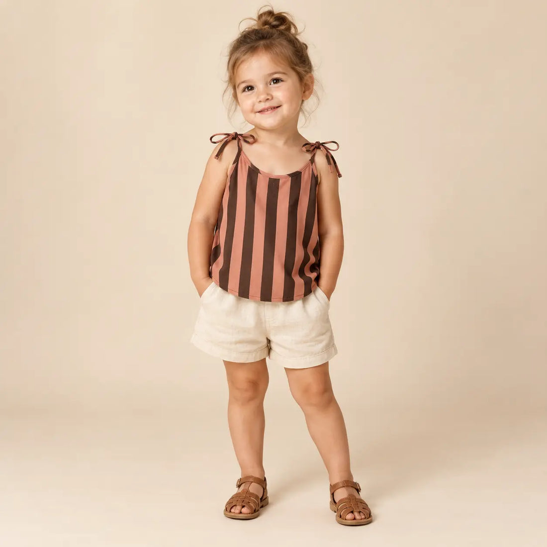 2 year girl wearing Stripes linen top