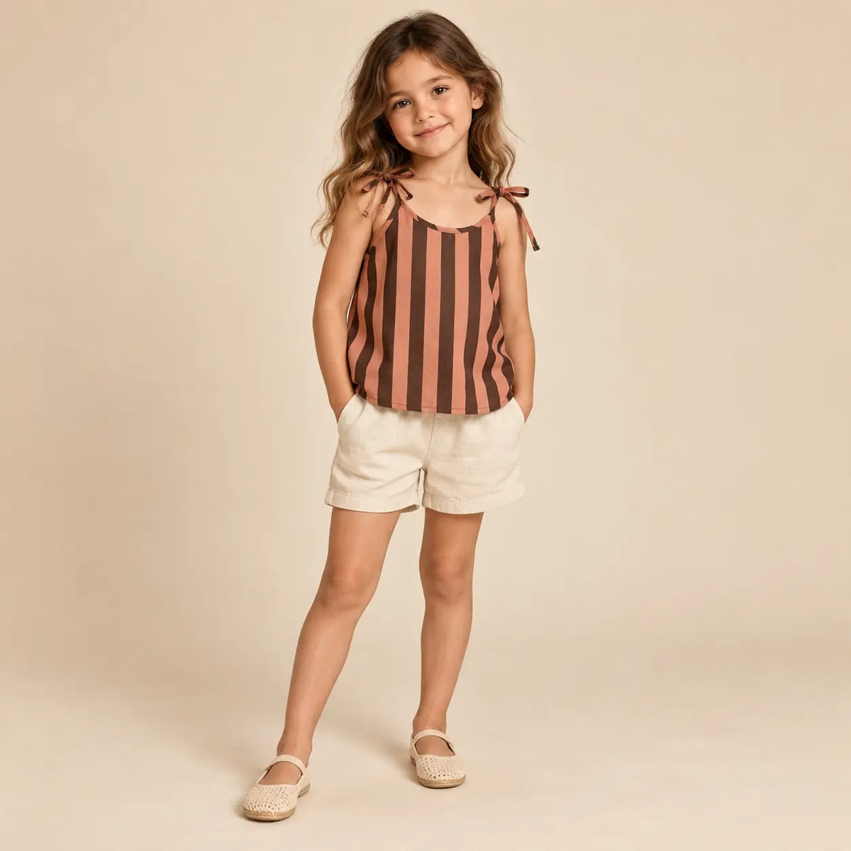 6 year girl wearing Stripes linen top