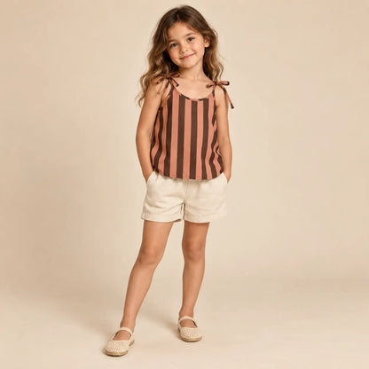 6 year girl wearing Stripes linen top