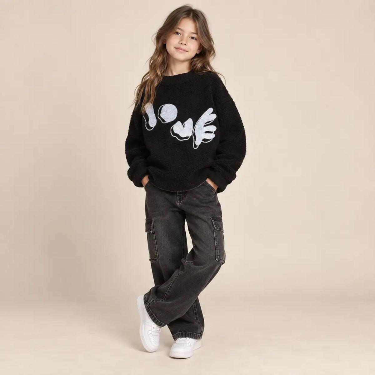 10 year girl wearing Sweatshirt Monica Love second pose