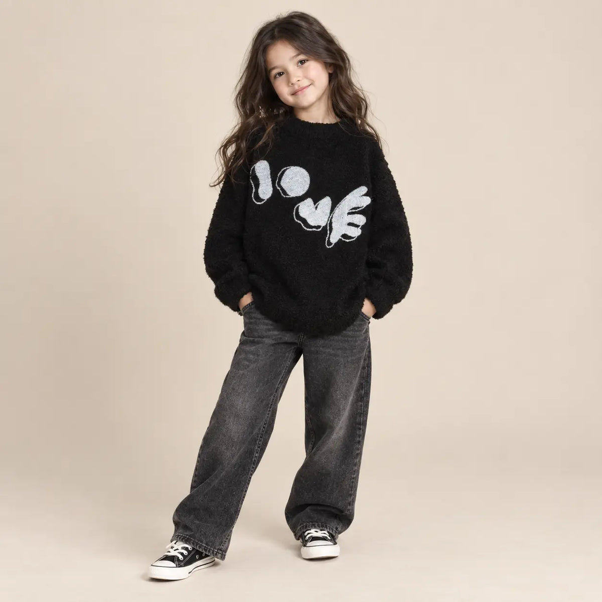 6 year girl wearing Sweatshirt Monica Love second pose