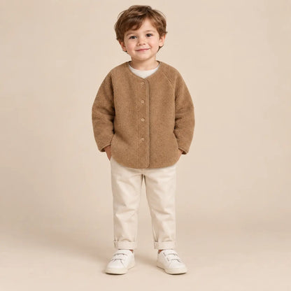 Teddy bomber jacket camel - 3Y boy lookbook pose 1